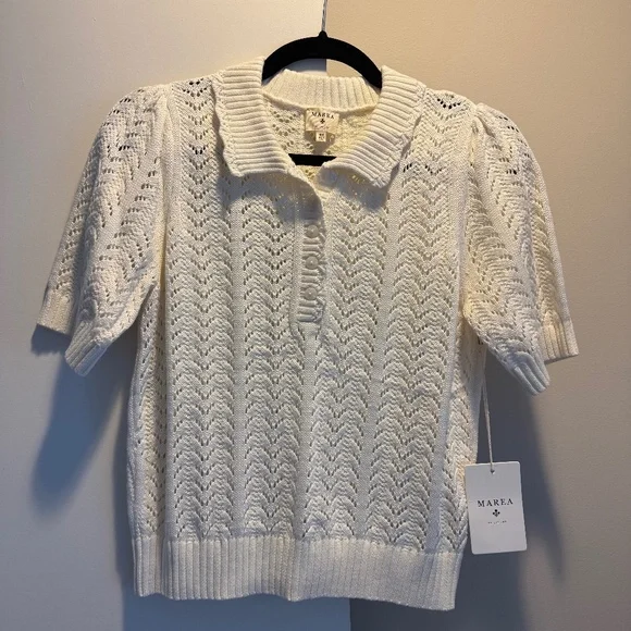 NWT Marea Pointelle short sleeve polo ivory - Picture 2 of 4